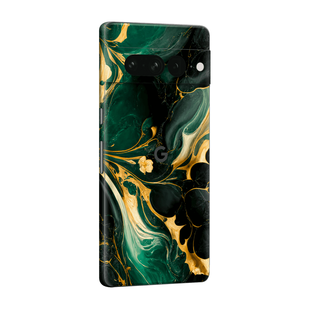 Google Pixel 7 PRO (2022) Print Printed Custom Signature Agate Geode Royal Green Gold Skin Wrap Sticker Decal Cover Protector by EasySkinz | EasySkinz.com