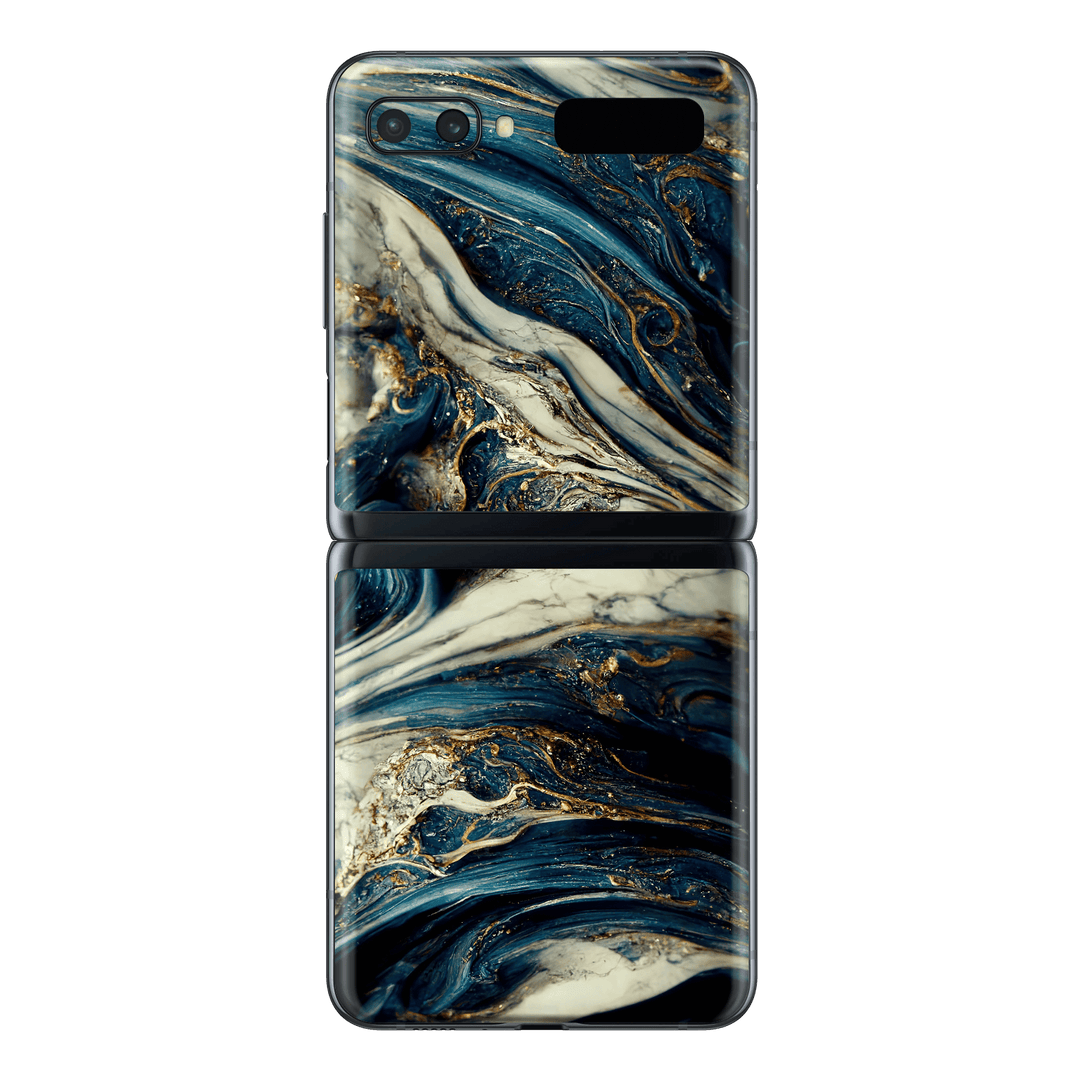 Samsung Galaxy Z Flip 5G Printed Custom SIGNATURE Agate Geode Naia Ocean Blue Stone Skin Wrap Sticker Decal Cover Protector by EasySkinz | EasySkinz.com