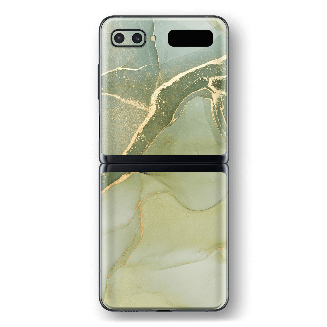 Samsung Galaxy Z Flip Print Printed Custom SIGNATURE AGATE GEODE Green-Gold Skin Wrap Sticker Decal Cover Protector by EasySkinz
