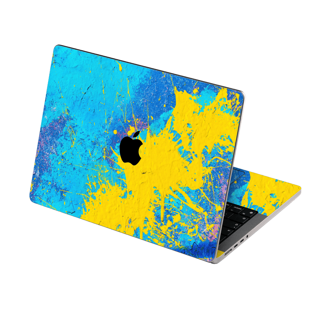 MacBook PRO 14" (2021) Print Printed Custom Signature Blue Canvas & Yellow Splashes Skin Wrap Sticker Decal Cover Protector by EasySkinz | EasySkinz.com