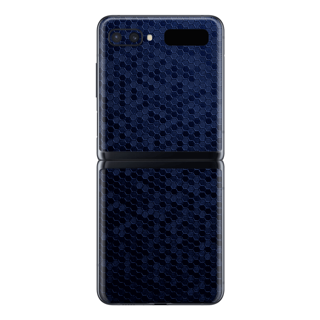 Samsung Galaxy Z Flip Luxuria Navy Blue Honeycomb 3D Textured Skin Wrap Sticker Decal Cover Protector by EasySkinz