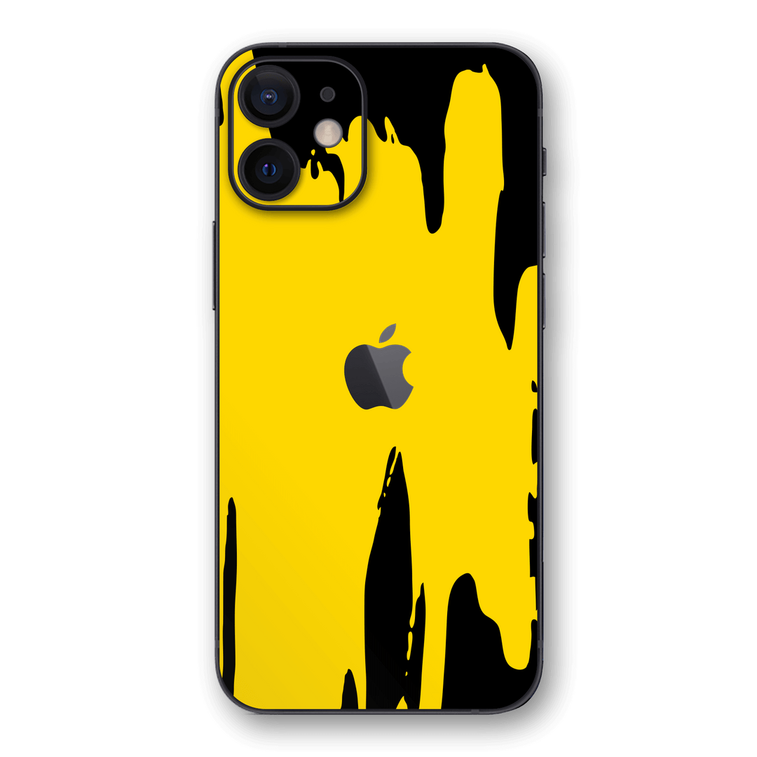 iPhone 12 mini SIGNATURE Yellow-Black Dripping Paint Skin, Wrap, Decal, Protector, Cover by EasySkinz | EasySkinz.com