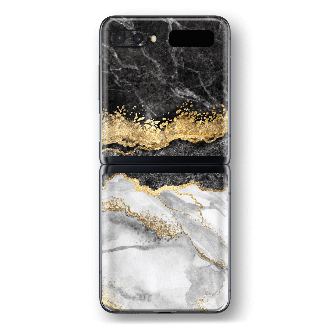 Samsung Galaxy Z Flip Print Printed Custom SIGNATURE Golden WHITE-Slate Marble Skin Wrap Sticker Decal Cover Protector by EasySkinz