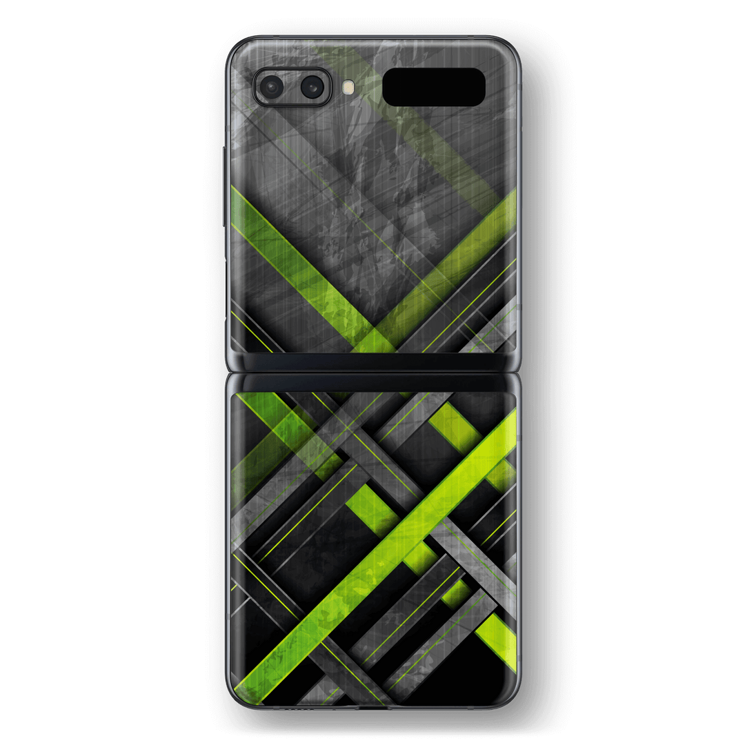 Samsung Galaxy Z Flip 5G Print Printed Custom SIGNATURE Green-Grey Grunge Skin Wrap Sticker Decal Cover Protector by EasySkinz
