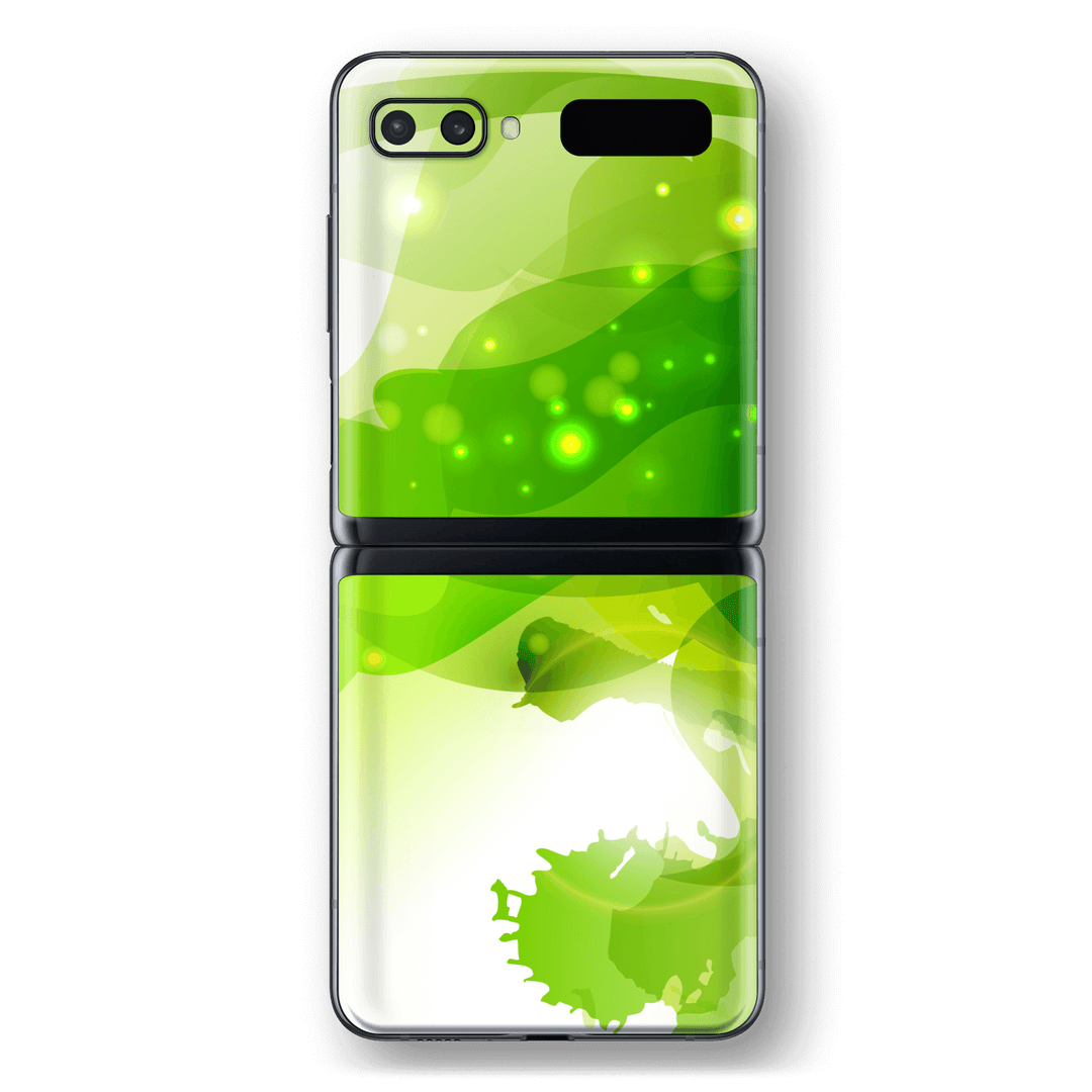 Samsung Galaxy Z Flip 5G Print Printed Custom SIGNATURE Lime-Green Splash Skin Wrap Sticker Decal Cover Protector by EasySkinz