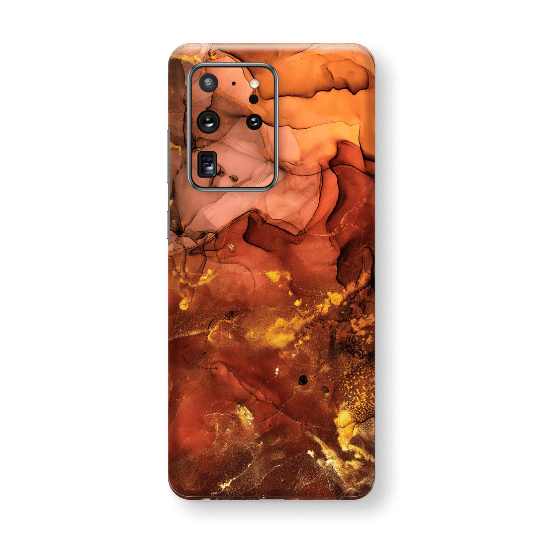 Samsung Galaxy S20 ULTRA SIGNATURE AGATE GEODE Flaming Orange Brown Fiery Gold Nebula Skin, Wrap, Decal, Protector, Cover by EasySkinz | EasySkinz.com