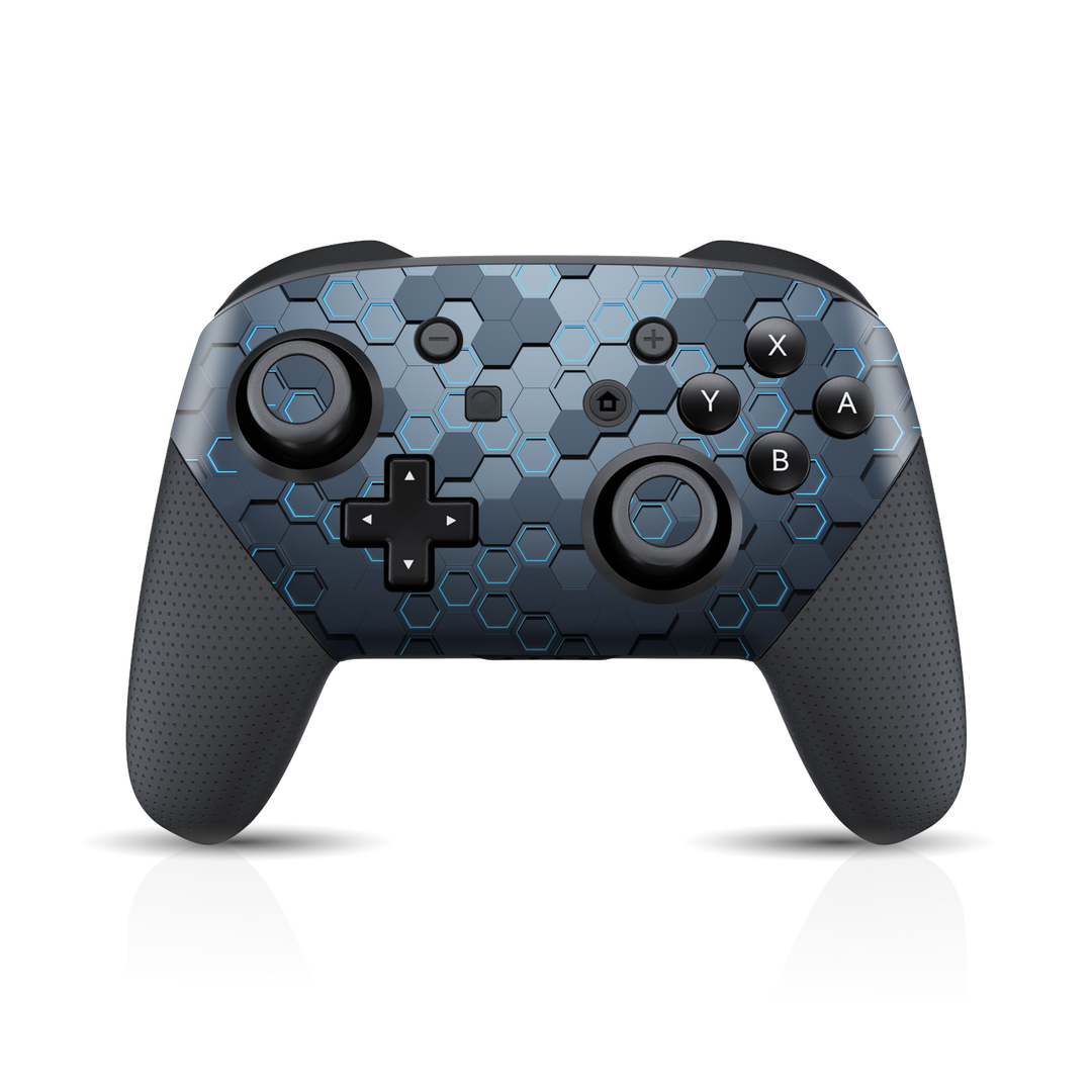 Nintendo Switch Pro Controller Print Printed Custom SIGNATURE Blue HEXAGON Skin Wrap Sticker Decal Cover Protector by EasySkinz