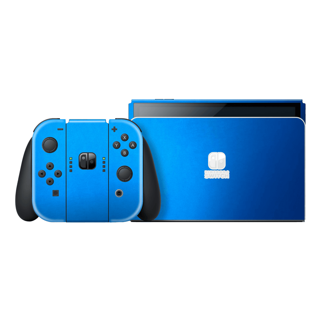 Nintendo Switch OLED Satin Blue Metallic Matt Matte Skin Wrap Sticker Decal Cover Protector by EasySkinz | EasySkinz.com