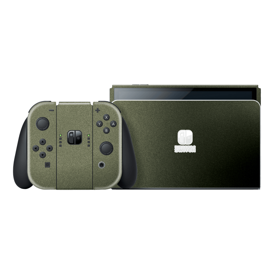 Nintendo Switch OLED Military Green Metallic Matt Matte Skin Wrap Sticker Decal Cover Protector by EasySkinz | EasySkinz.com