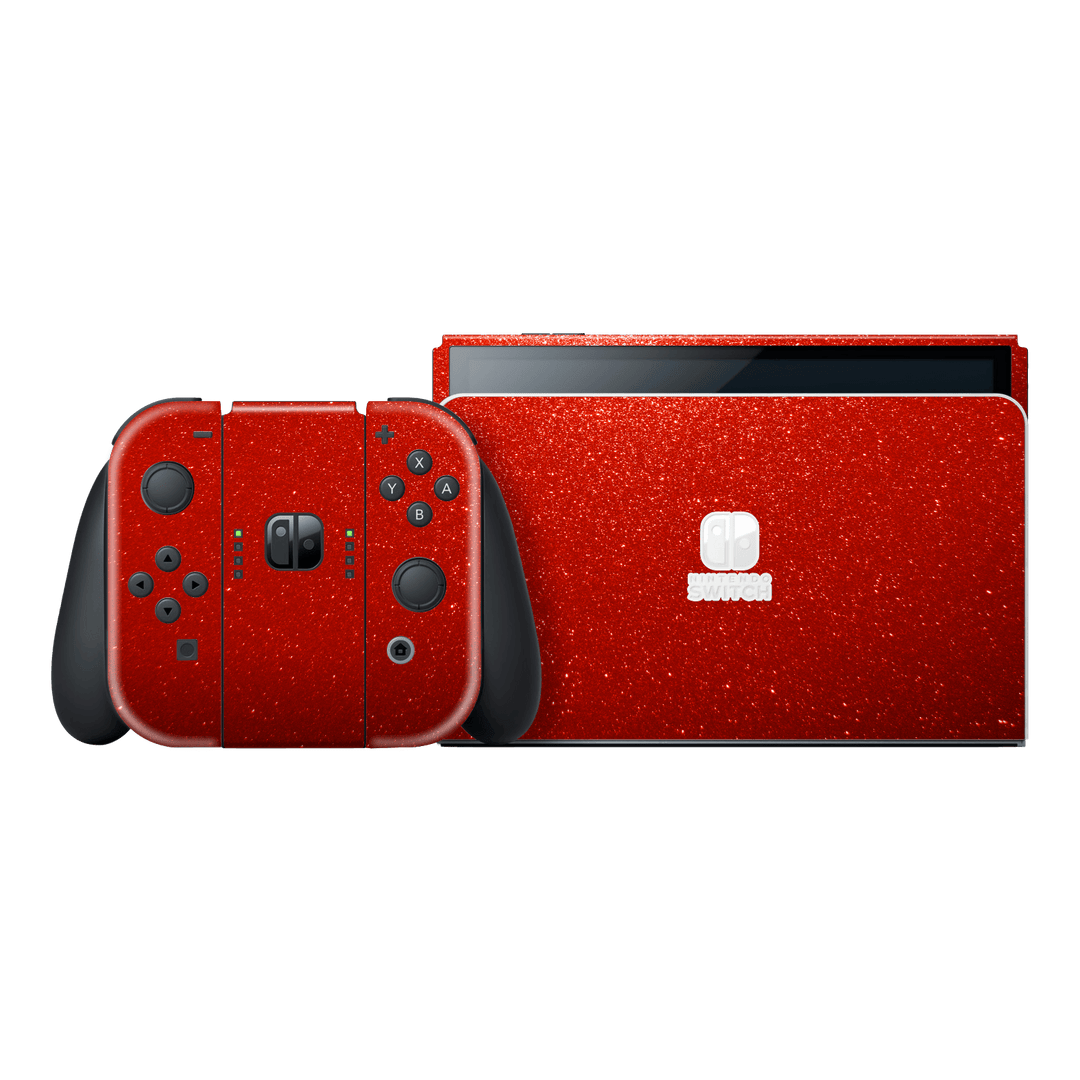 Nintendo Switch OLED Diamond Red Shimmering Sparkling Glitter Skin Wrap Sticker Decal Cover Protector by EasySkinz | EasySkinz.com