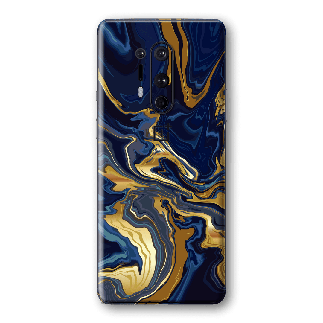 OnePlus 8 PRO Print Printed Custom SIGNATURE Ocean Blue & Gold Luxury Skin Wrap Sticker Decal Cover Protector by EasySkinz